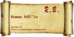 Ruman Béla névjegykártya